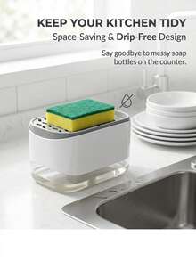 Gift: 1pc Sponge, Random Color) Kitchen Soap Dispenser, Dish Set, Soap Dispenser Combination, Kitchen Accessories, Soap Dispenser, Dish Soap Dispenser Kitchen, Kitchen Storage Supplies, Kitchen Organization Tools, 2-Inch Countertop Soap Dispenser Pump, Sponge Nozzle, Convenient Non-Slip Base, Suitable For Cleaning In Kitchen Sink. - Multicolor - View 1