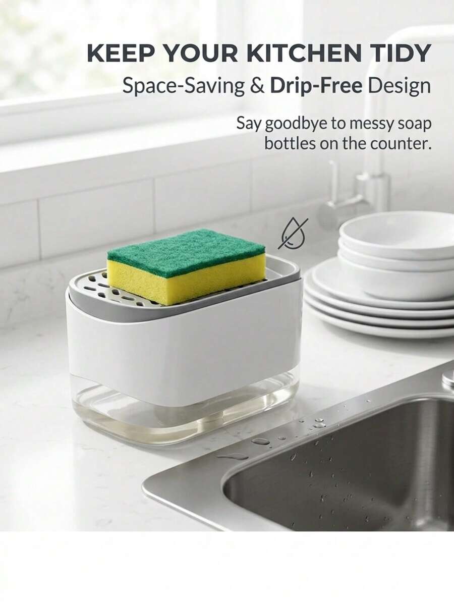 Gift: 1pc Sponge, Random Color) Kitchen Soap Dispenser, Dish Set, Soap Dispenser Combination, Kitchen Accessories, Soap Dispenser, Dish Soap Dispenser Kitchen, Kitchen Storage Supplies, Kitchen Organization Tools, 2-Inch Countertop Soap Dispenser Pump, Sponge Nozzle, Convenient Non-Slip Base, Suitable For Cleaning In Kitchen Sink. - Multicolor - View 1