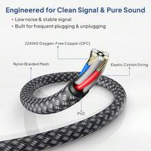 Kabel Gitar Jantan 6.35mm 1/4", Kabel Audio Instrumen Stereo Seimbang untuk Gitar Elektrik, Bass, Keyboard, Mixer, Amplifier, Speaker, Equalizer - Satu-Ukuran - View 5