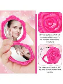 5 Pcs Cermin Kompak Mawar, Cermin Lipat Genggam Mini Warna Pink untuk Riasan dan Perjalanan, Hadiah Bridesmaid - Beraneka warna - View 2