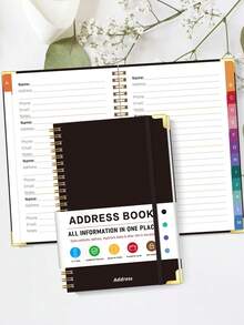 1pc A5 Spiral Address Book With 3 Sticker Sheets, A-Z Tabs & Contact Pages For Name, Address, Phone, Email & Notes, Office Decor And Accessories, Halloween Notebook, Nurse Essentials, Bible Study Materials - A - View 7