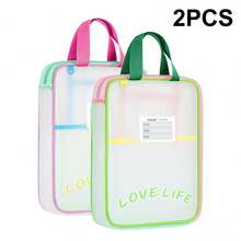 HUAJIE EVA Clear Mesh A4 Handheld File Bag With Macaron Border & Subject Label Slot, Waterproof Large Capacity Student Exam Paper Document Storage Tote - Single Piece - View 14