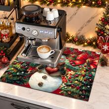 1pc Christmas Themed Printed Pattern Dish Drying Mat, Kitchen Countertop Bowl & Plate Rubber Bottom Drying Pad, Party Decoration, Super Absorbent Hidden Stain Dish Drying Mat, Soft Diatomaceous Earth With Rubber Backing Multi-Functional Kitchen Home Mat, Quick Dry Mat For Coffee Machine & Dish Rack, Kitchen Countertop Coffee Mat & Dish Drying Pad - LL LSD006 - View 3