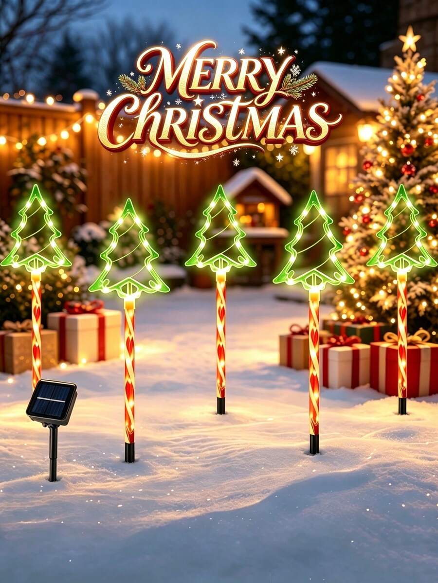 1pc Solar Christmas Tree Light, Waterproof Christmas Tree Design Lawn Decorative Light, Suitable For Christmas Tree Decoration, Winter Outdoor Garden Courtyard, Path, Fence, Step, Terrace, And Christmas Party Atmosphere Lights