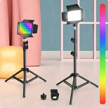 6-Inch Fill Light Featuring RGB Mode And Four Light-Diffusing Panels; Offers Adjustable Brightness And Dual USB Power/Charging Options; Includes A Clip And An Adjustable-Height Tripod; Suitable For Photography, Beauty, Meetings, And Parties. - Black - View 6