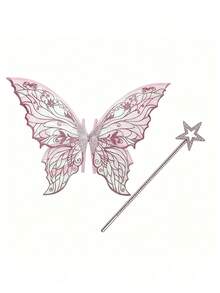 Fairy Costume Set, Butterfly Wing Flowing Dress With Star Wand Prop, Halloween Role Play Party Outfit, Transparent Mesh Butterfly Wings - Multicolor - View 30