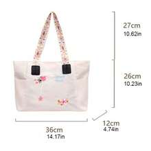 1pc Large Capacity Embroidered Canvas Tote Bag, Women's Commute Travel Handbag - Multicolor - View 3