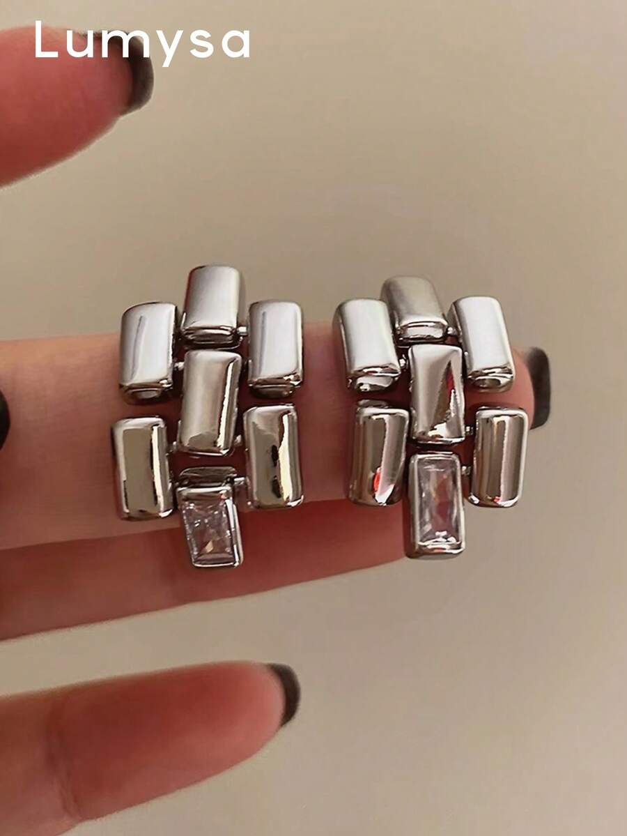 1 Pair Fashionable Luxury Geometric Square Patchwork Earrings Suitable For Women's Daily Commute Wear