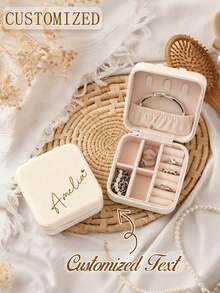 Personalized Name Jewelry Box, Customized Classic Rectangular Fabric Lined Travel Storage Box With Zipper Closure And Cufflink Compartment, Bridesmaid Gift Box, Perfect Bridesmaid Invitation Gift Or Couple Keepsake, Wedding Gift, Jewelry Box - Multicolor - View 7