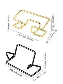 Simple Iron Hollow Out Desktop Business Card Holder, Holds Up To 50 Cards Back To School - Gold - View 3