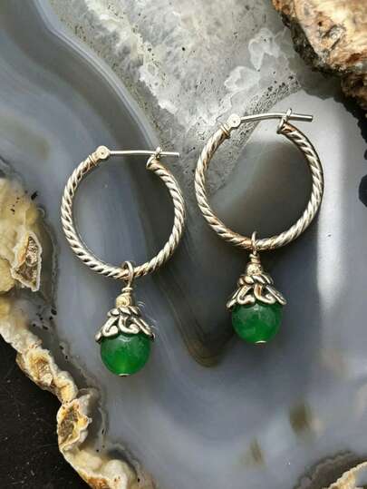 ZHIXUN 1 Pair Bohemian Twisted Ring Women's Retro Round Hanging Earrings,For Summer Beach Vacations,Garden Picnics,Festivals,And Daily Leisure Jewelry Gifts