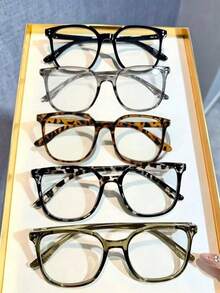 5pcs/1pc Women's Leopard Print Bohemian Style TR Material Square Frame Oversized Clear Glasses, Suitable For All Seasons - Transparent - View 11
