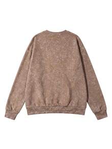 1pc Women's Solid Color Washed Loose Crew Neck Sweatshirt, Versatile American Casual Pullover, Suitable For Travel, Gatherings And Daily Wear - Brown - View 2
