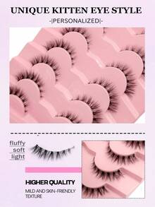 Asiteo 7 Pairs Natural Cat Eye False Eyelashes, Transparent Lash Band, Create Cat Eye Makeup Effect, Short & Thin, Soft & Lightweight Natural, Small Cat Eye Style, Suitable For Daily & Party Makeup, Beginner Friendly - Black - View 5