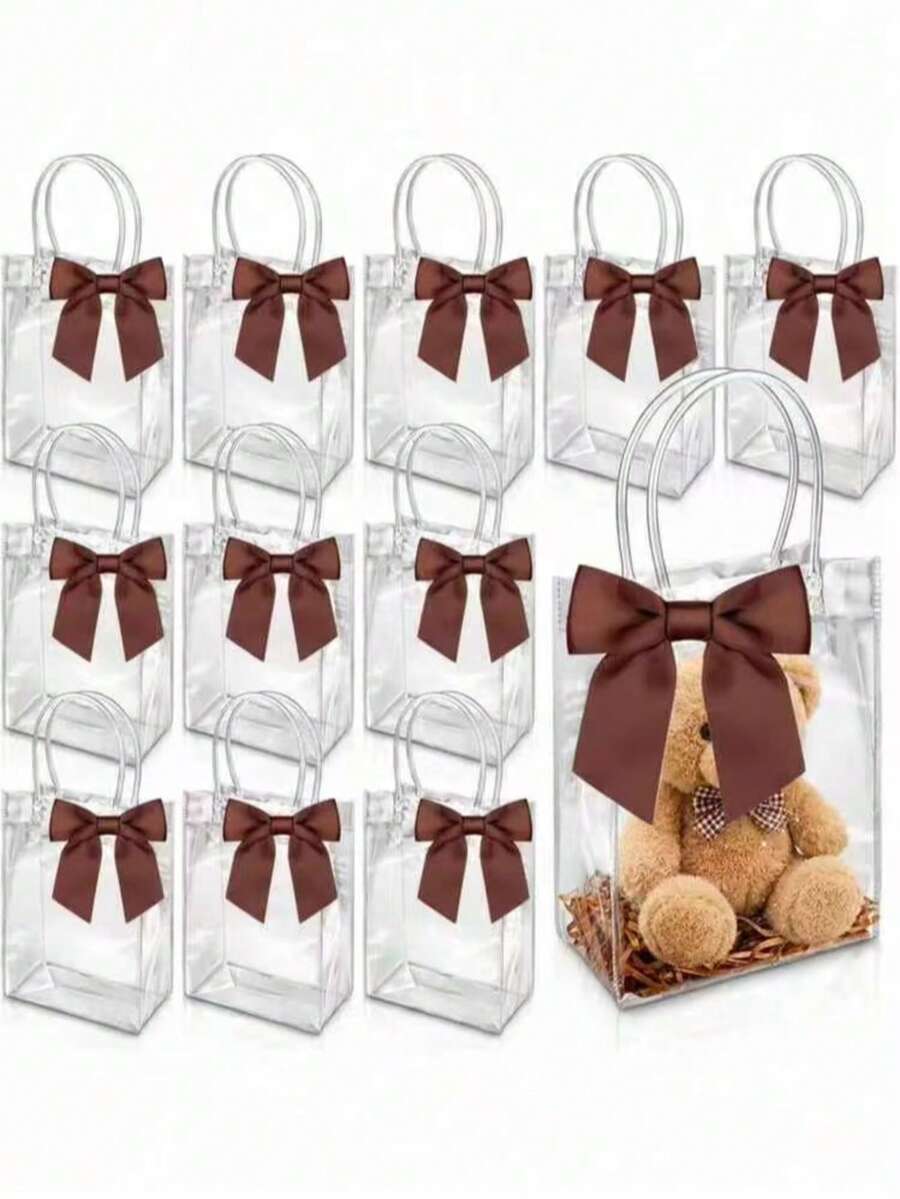 20/10/5/2pcs Transparent Plastic Gift Bags With Handles And Bows, Perfect For Weddings, Bridal Showers, Birthday Parties, Gender Reveal Parties, Small Business Events And Other Occasions - J-Multicolor - View 1