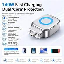140W Full Charge Separator Type-C Phone Charger Fast Charging Adapter Earphone Phone Charger Auto Power-Off Power Protection Auto Disconnect Night Charging, Anti-Overcharge Separator - Silver - View 4