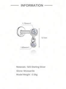 AnlaScheer 1pc Moissanite 925 Sterling Silver Mixed Size Flat Back Helix Piercing Threaded Ear Stud, Women's Engagement Wedding Bridal Jewelry - Silver - View 11