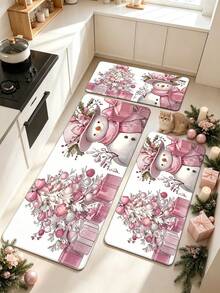 1pc Pink Christmas Kitchen Rug, Thickened Carpet, Plush Rug, Autumn/Winter Rug, Kitchen Mat, Kitchen Floor Mat, Door Mat, Small Rug, Runner Rug, Floor Mat, Home Decor, Area Rug, Outdoor Mat, Bedroom Rug, Washable Rug - Multicolor - View 3