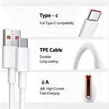 NNBILI 6A 66W USB C Super Fast Charger Adapter, USB A To Type C Super Fast Charging Data Cable, Compatible With Huawei, Phones (Note: This Product Is Not Suitable For Charging Phones.) - White - View 9