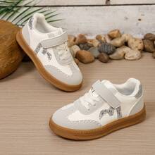 Kids Patchwork Casual Sneakers, Sequin Decor Hook & Loop Low-Top Non-Slip Athletic Shoes For Boys & Girls - Light Grey - View 1