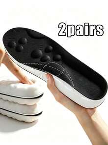 2 Pairs Unisex Sports Massage Bumpy Full Palm Insoles, Resilient Outdoor Arch Support Air Cushion Shoe Pads - 2 Pairs - Black - View 10