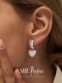1 Pair Shiny Zirconia Heart-Shaped Earrings, Suitable For Women's Daily Wear, Wedding Party, Birthday Anniversary Jewelry Gift - Love 4 - View 2