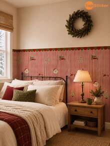 Christmas Half Wall Decal, Red & Green Stripe Peel And Stick Removable Wall Decor For Living Room, Bedroom & Entryway - Christmas - View 5
