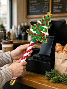 1 buah Tongkat Pembayaran Nirsentuh Pohon Natal, Tempat Kartu Natal Berkilau dengan Pegangan Permen Tongkat, Aksesori Kasir Liburan Kreatif, Hadiah Belanja Natal - Tongkat pembayaran - View 2