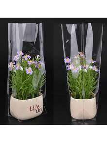 25/50pcs Flat Bottom Corner Insertion Bags, Transparent Gift Bags With Ties, Suitable For Party, Thanksgiving Small Gifts Packaging, Holiday Theme Design, Sturdy Structure, Event Planning, Durable Plastic Bags, Activities - Multicolor - View 5