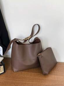Minimalist Soft Leather Mother-Daughter Tote Bag For Women, Adjustable Shoulder Strap, Shoulder Underarm Bag, Large Capacity, Commuter Versatile Mother-Daughter Bag - A - View 11