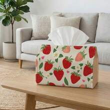 1pc Tissue Box Cover, Tulip & Daisy Pastel Pattern - Spring Floral Repeat Design, Durable Polyester Fabric, Multi-Functional Napkin Holder, Suitable For Home, Car And Party Decoration, Can Be Used As Tissue Box Cover, Napkin Holder, Tissue Box Sleeve - A - View 2