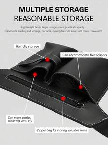 Multifunctional Hairdressing Tool, 1pc Hair Scissors Storage Bag, PU Leather Hairdressing Bag, Professional Barber Tools Waist Pouch, Salon Scissors Organizer Bag - Black - View 2