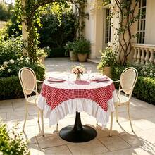 1 buah Taplak Meja Bundar Motif Kotak-kotak yang Cantik, Cocok untuk Meja Makan, Ruang Tamu, Meja Balkon. Cocok untuk: Pernikahan, Pesta Ulang Tahun, Pertemuan Keluarga, Acara. - taplak meja - View 22