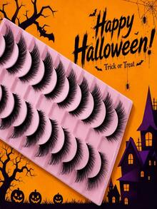 10 Pairs Halloween Cartoon Eye False Eyelashes, Transparent Invisible Stem, Wispy 3D Fluffy & Dense, Create Halloween Atmosphere Makeup, Suitable For Cosplay Players & Makeup Artists, Perfect For Halloween Themed Parties, Balls, Stage & Cosplay Looks - View 8