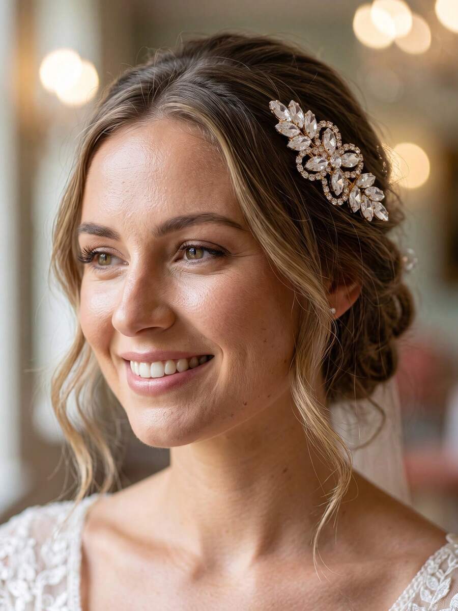 2pcs Elegant Rhinestone Flower Hair Clips Artificial Zirconia Leaf Hairpins Bridal Wedding Hair Accessories Gift Autumn Outfit Accessory