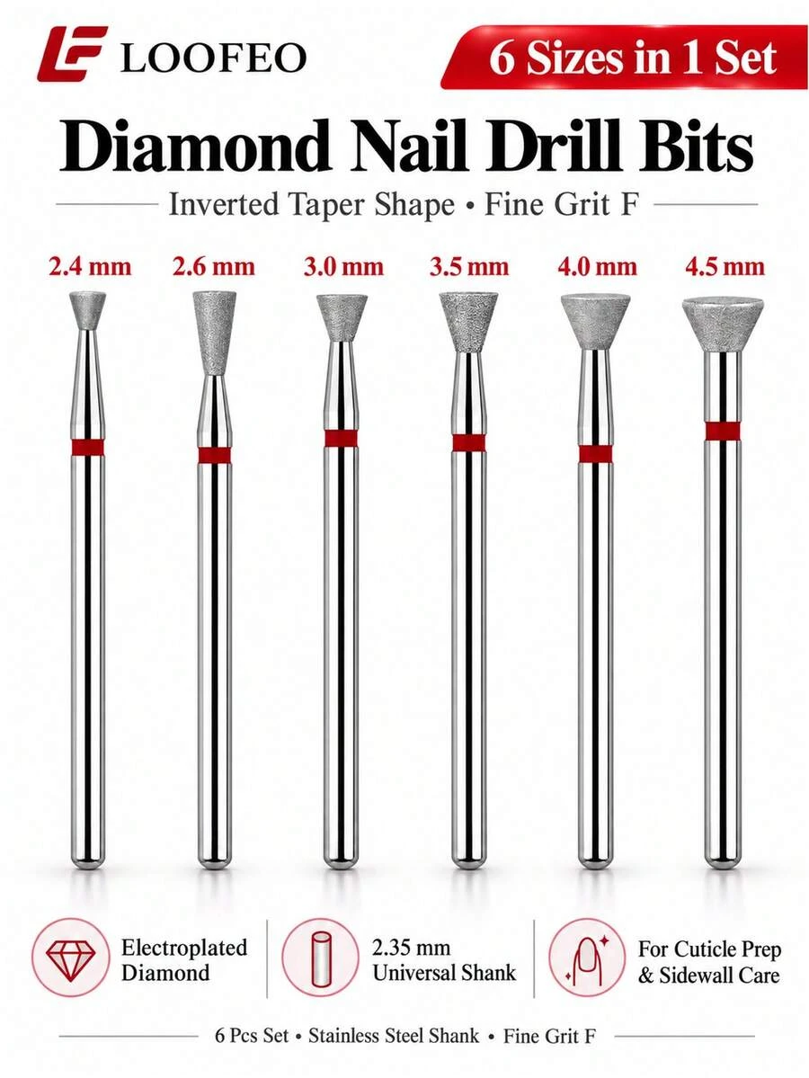 6PCS Diamond Nail Drill Bits, 3/32" Manicure Tools For Salon And Home Use - Multicolor - View 1