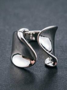 925 Sterling Silver Plated Ring, Women's Couple Minimalist Handmade Oversized Ring, Party Jewelry Gift - Silver - View 1
