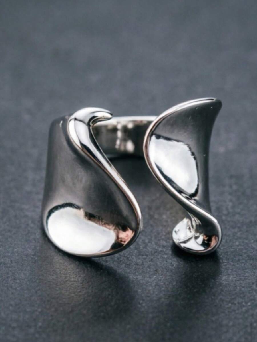 925 Sterling Silver Plated Ring, Women's Couple Minimalist Handmade Oversized Ring, Party Jewelry Gift - Silver - View 1