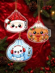 1pc Personalized Dumpling Family Christmas Ornament, Custom Name Acrylic Dumpling Ornament, Cute Character Dumpling Keepsake,Santa Gingerbread Bear Reindeer Unicorn Christmas Tree Design,Xmas Tree Decor,Christmas Gift - Multicolor - View 4