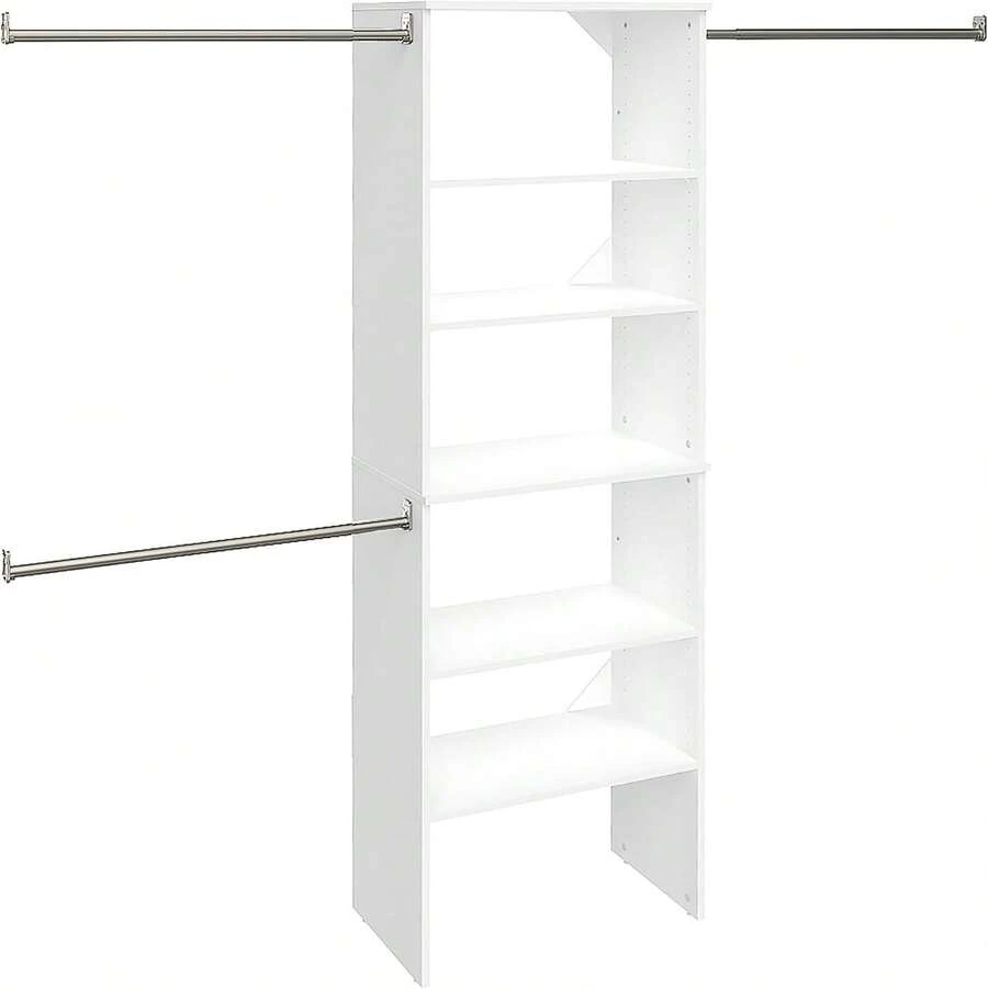 Wood Closet Organizer System With Shelves And Hanging Rods Adjustable Closet Storage System Walk In Reach In Closet Bedroom - Pure White Finish - View 1