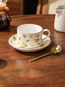 1 Set 100ml Ceramic Cup & Saucer, Fruit Pattern Espresso Cup, (With Gold Spoon) Suitable For Party, Afternoon Tea, Also For Restaurant, Living Room And Cafe, Ideal Holiday Gift - Multicolor - View 11