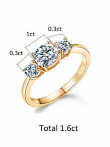 ESBERRY 1 buah Cincin Moissanite, Cincin Elegan dengan Tiga Batu 1ct Bertatahkan Bingkai, Cocok untuk Pertunangan dan Pemakaian Sehari-hari Wanita - Emas - View 9
