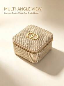 Dior Portable Jewelry Storage Box With Mirror Velvet Lining Woven Mini Jewelry Organizer Travel Carry Ring Earring Necklace Jewelry Box Makeup Storage Cosmetic Case - Gold Storage Box - View 8