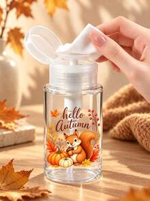 全新「Hello Autumn」秋季松鼠南瓜圖案透明PET旅行瓶，Hello Autumn主題，卸妝液分裝瓶，附3.38oz/6.76oz便攜壓頭分裝瓶，適用於卸甲水、化妝水與卸妝液，圓頂設計，洗手液/卸妝液瓶 - 彩色 - 查看 2