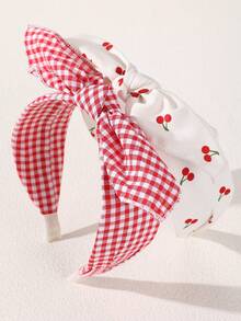2pcs/Set Girls Vintage Red Flower Fabric Headband Sweet Plaid Rabbit Ear Bow Hair Hoop Suitable For Daily Decoration - Multicolor - View 5
