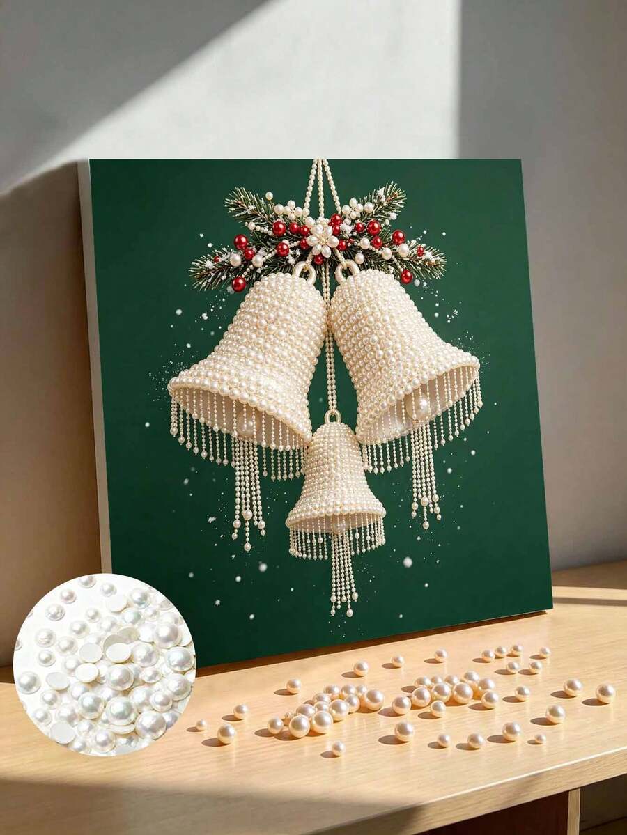 Set Lukisan Mutiara Buatan Tangan, Berbingkai, Desain Lonceng, Set Lengkap Alat Tangan, Bingkai Foto Terbaru, Hadiah Natal.