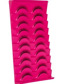 10 Pairs Natural Style False Eyelashes, Transparent Single Strand Lightweight Eyelashes, Ultra-Fine Synthetic Fiber Material, Soft And Lightweight Without Burden, Essential For Daily Natural And Light Makeup - Red - View 3