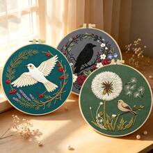 1PC 15*15cm/5.9*5.9in 20*20cm/7.9*7.9in,Black And White Bird Embroidery Kit, DIY Handmade Embroidery Set For Adult Beginners, Home Gift, Women's Sewing Gift, Including User Manual, Printed Pattern Fabric, Embroidery Frame, Needle And Thread. - 20X20CM - View 3
