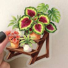 50pcs Plant Leaf Scrapbook Stickers, Transparent Waterproof PET Stickers, Suitable For Skateboard, Fridge, Laptop, Phone, Luggage. - Multicolor - View 5