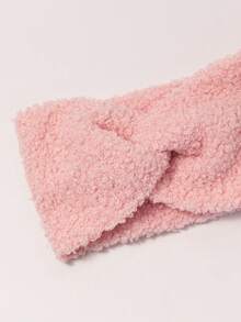 3-Piece Oversized Autumn/Winter Teddy Bear Fleece Solid Color Cross Headband Face Tie Women's Casual Versatile Headband - Multicolor - View 6